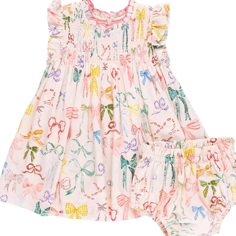 Pink Chicken Baby Stevie Dress Set - Watercolor Bows